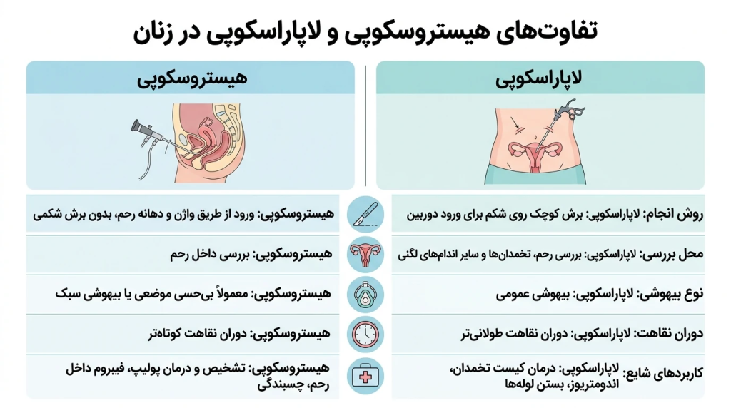 تفاوت لاپاراسکوپی و هیستروسکوپی